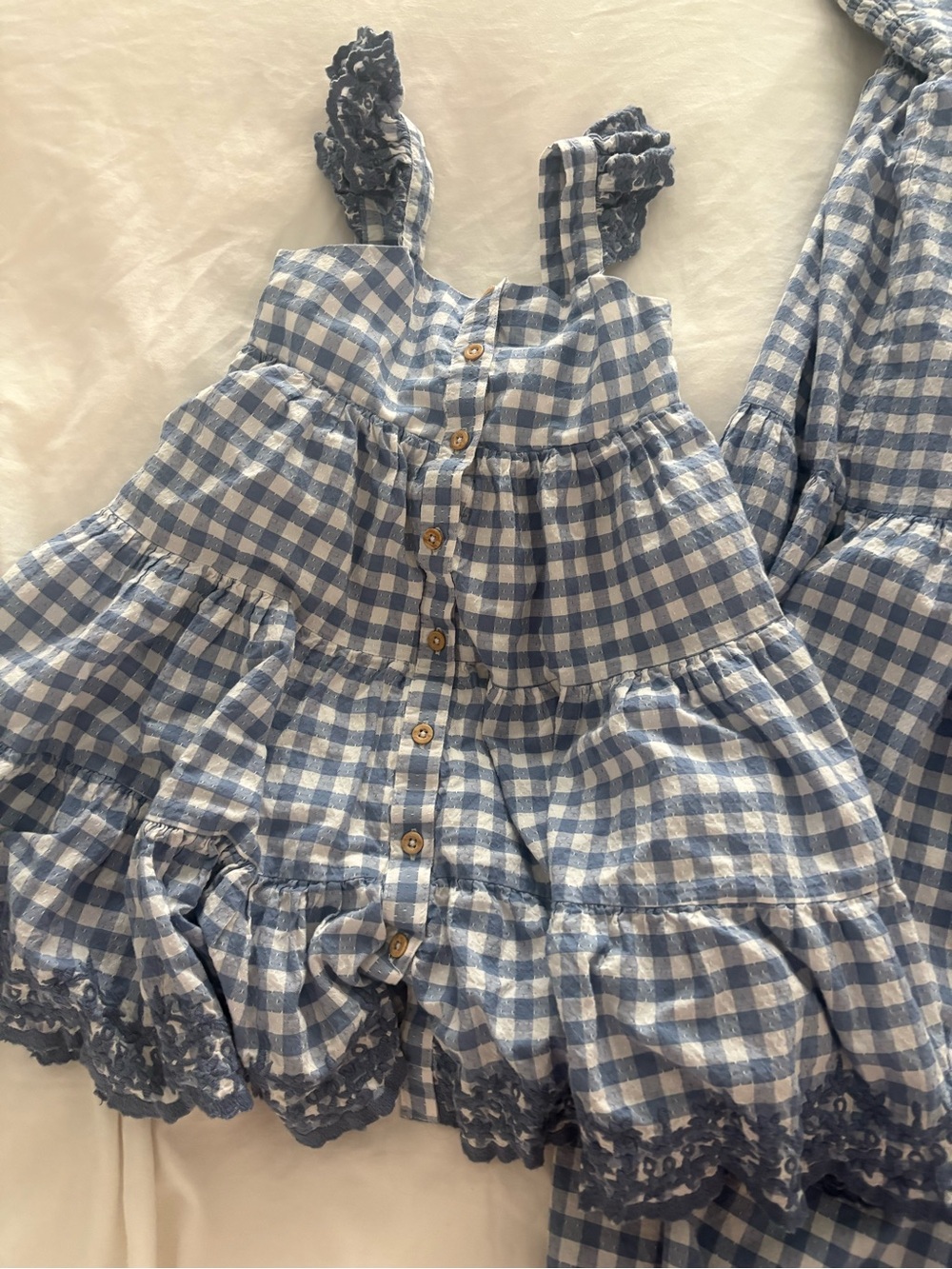 Mommy and me Blue Gingham Button-Front Ruffle Strap Dress size 10 women and 4t - Picture 2 of 3